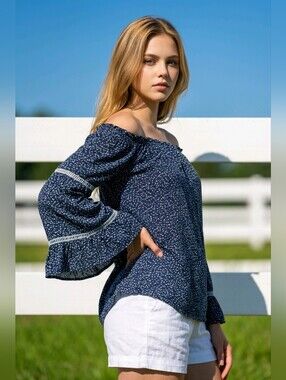 Rustic Rack Floral Peasant Blouse with Bell Sleeves